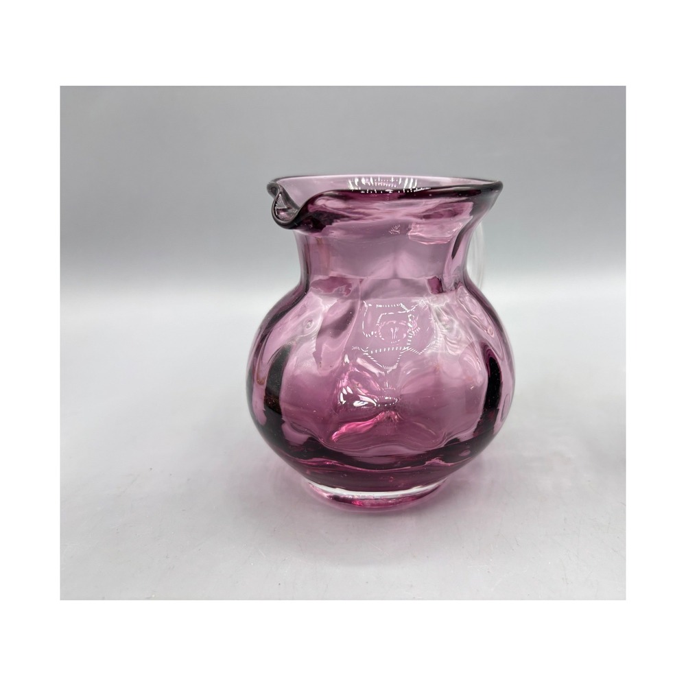 Vintage Cranberry Mini PItcher Creamer Glass 3.75" Hand Blown - Picture 3 of 7